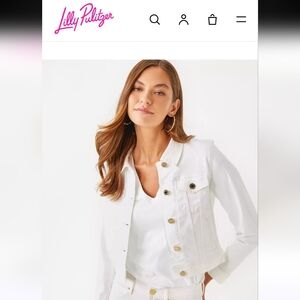 Gorgeous LILLY PULITZER Women's White Denim Jacket with Gold Buttons